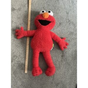 Vintage SESAME STREET RED ELMO SHAGGY PLUSH  28" TALL with A Pouch On His Back